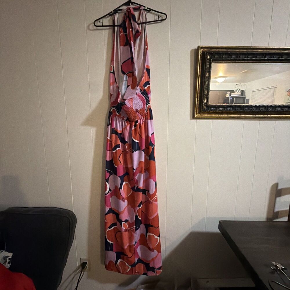 SHEIN Print Halter Cutout Maxi Dress Women's Size Large Y2K Boho Beachy - Picture 3 of 9